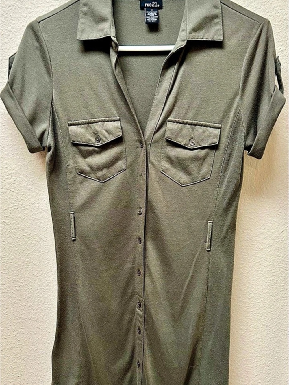 Rue 21 Utility Mini Dress in Green Size Medium Like New